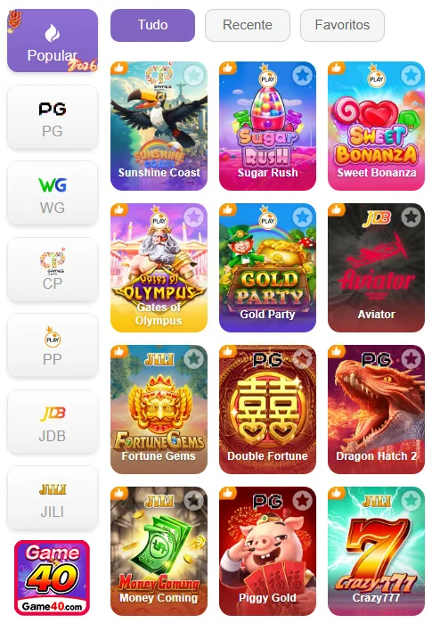 Jogador acessando serviços VIP na plataforma game40